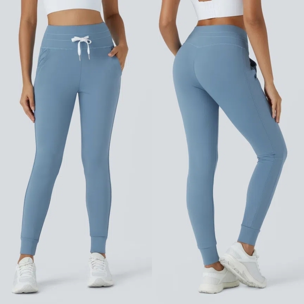 NEW Halara SoftylyZero High Waisted Drawstring Joggers Gray Blue Large